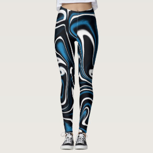 Blauw, zwart en wit wervelingen leggings