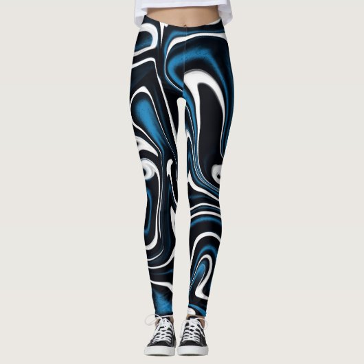 Blauw, zwart en wit wervelingen leggings (Voorkant)