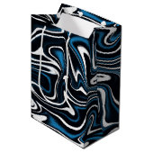 Blauw, zwart en wit wervelingen medium cadeauzakje (Voorkant Gekanteld)