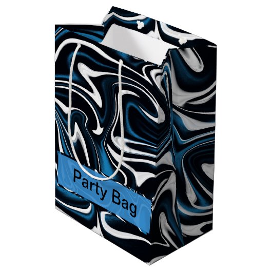 Blauw, zwart en wit wervelingen medium cadeauzakje (Achterkant Gekanteld)