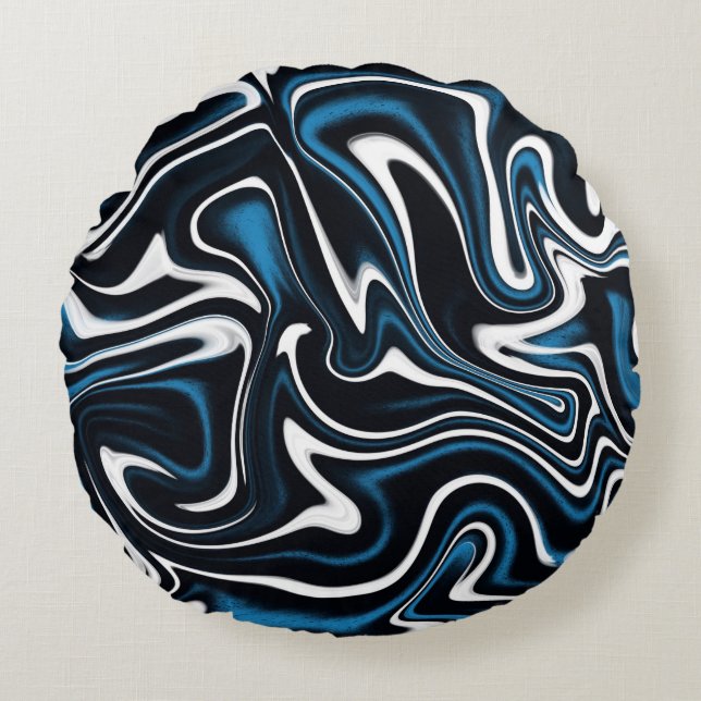 Blauw, zwart en wit wervelingen rond kussen (Voorkant)