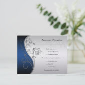  blauw zwart en zilver bloemig RSVP (Staand voorkant)