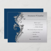  blauw zwart en zilver bloemig RSVP (Voorkant / Achterkant)
