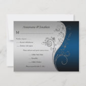  blauw zwart en zilver bloemig RSVP (Voorkant)
