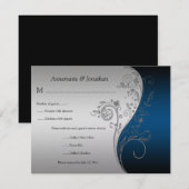 blauw zwart en zilver bloemig RSVP (Voorkant / Achterkant)