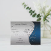 blauw zwart en zilver bloemig RSVP (Staand voorkant)