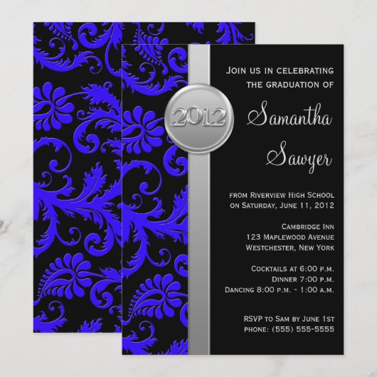 Blauw, Zwart, en Zilveren de Uitnodiging van het A (Voorkant / Achterkant)