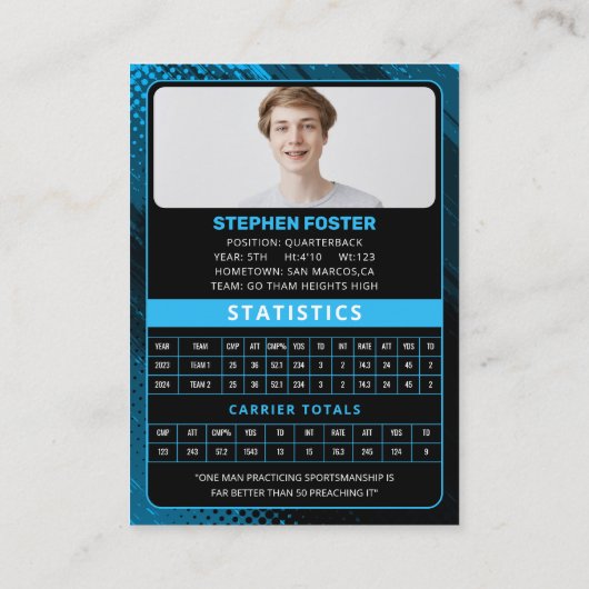 Blauw & Zwart Football Trading Kaart Custom Player Contactkaartje (Achterkant)