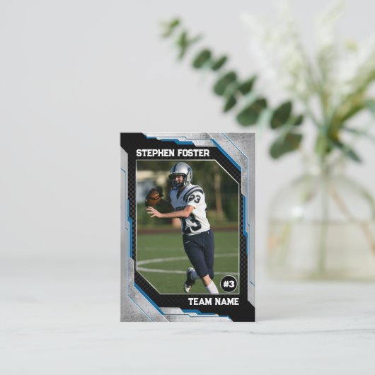 Blauw & Zwart Football Trading Kaart Football Spel Contactkaartje (Staand voorkant)