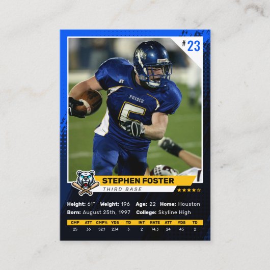 Blauw & Zwart Football Trading Kaart Player Foto Contactkaartje (Voorkant)