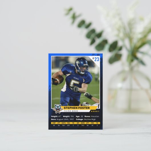 Blauw & Zwart Football Trading Kaart Player Foto Contactkaartje (Staand voorkant)