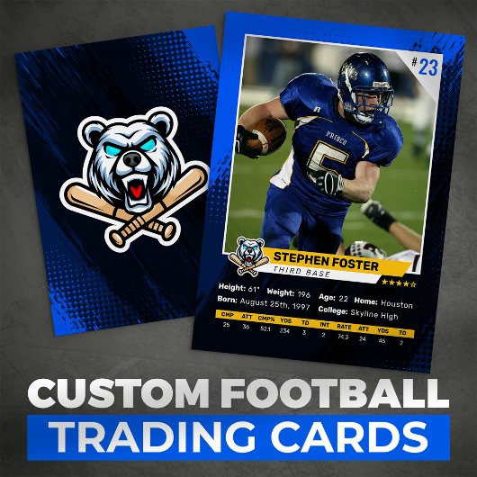 Blauw & Zwart Football Trading Kaart Player Foto Contactkaartje