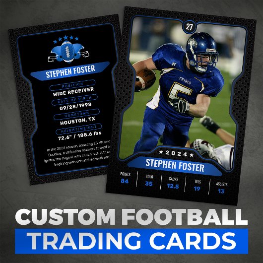 Blauw & Zwart Football Trading Kaart Player Foto Contactkaartje