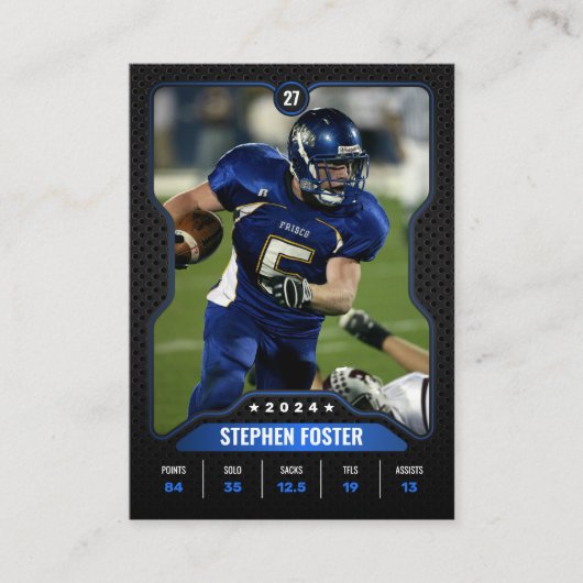 Blauw & Zwart Football Trading Kaart Player Foto Contactkaartje (Voorkant)