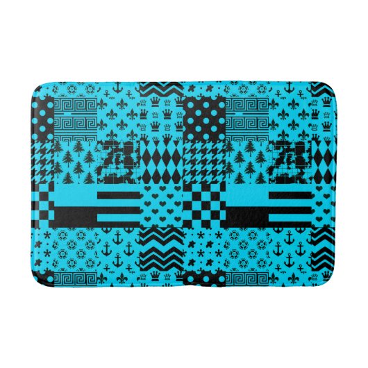 Blauw Zwart Gemengde Patchwork Patchwork Ontwerp Badmat (Voorkant)