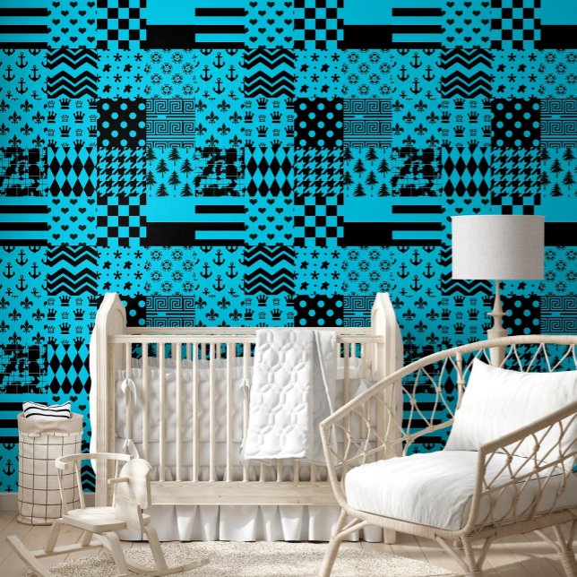 Blauw Zwart Gemengde Patchwork Patchwork Ontwerp Behang (Creator heeft geüpload)