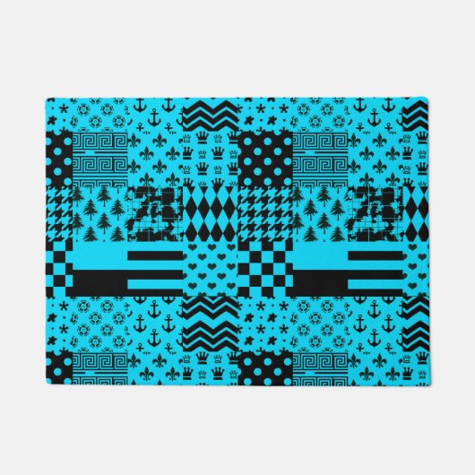 Blauw Zwart Gemengde Patchwork Patchwork Ontwerp Deurmat (Voorkant)