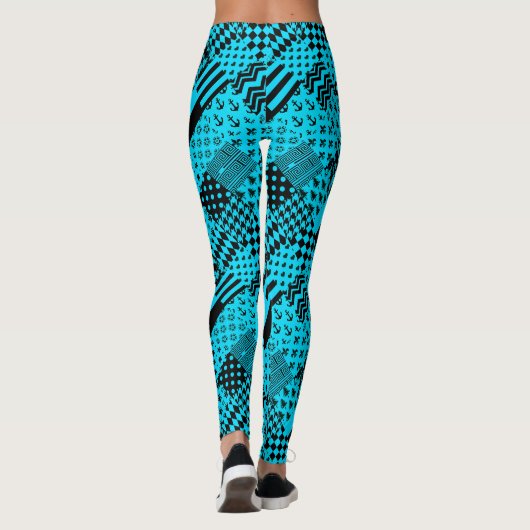 Blauw Zwart Gemengde Patchwork Patchwork Ontwerp Leggings (Achterkant)