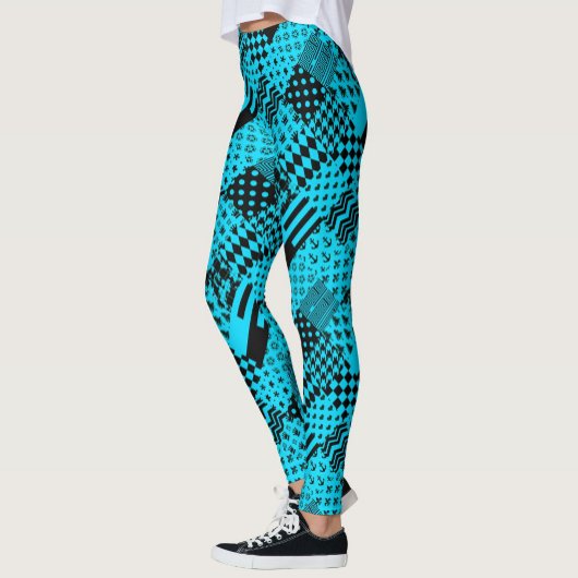 Blauw Zwart Gemengde Patchwork Patchwork Ontwerp Leggings