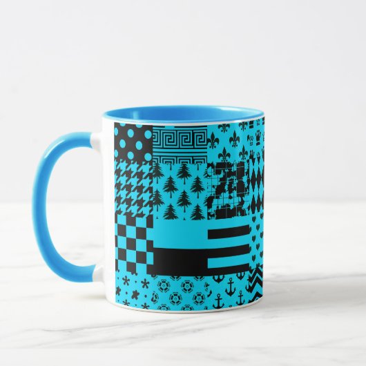 Blauw Zwart Gemengde Patchwork Patchwork Ontwerp Mok (Links)
