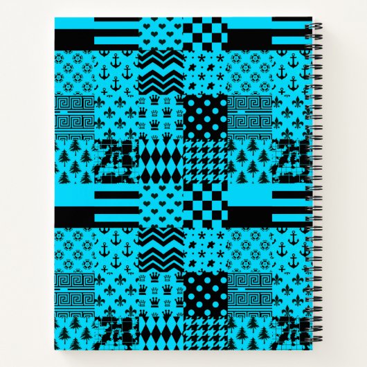 Blauw Zwart Gemengde Patchwork Patchwork Ontwerp Notitieboek (Achterkant)