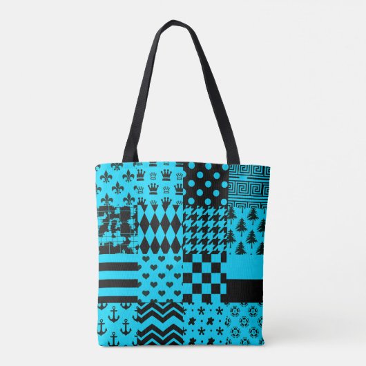 Blauw Zwart Gemengde Patchwork Patchwork Ontwerp Tote Bag (Achterkant)