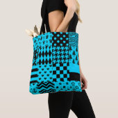 Blauw Zwart Gemengde Patchwork Patchwork Ontwerp Tote Bag (Dichtbij)