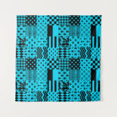 Blauw Zwart Gemengde Patchwork Patchwork Ontwerp Wandkleed (Voorkant (horizontaal))