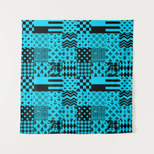 Blauw Zwart Gemengde Patchwork Patchwork Ontwerp Wandkleed