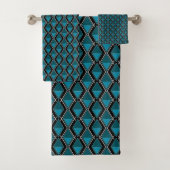 blauw zwart geometrisch patroon art deco bad handdoek (Insitu)