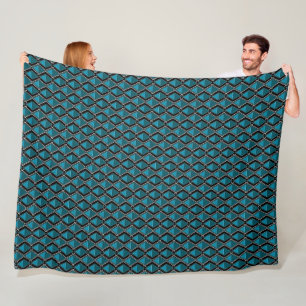blauw zwart geometrisch patroon art deco fleece deken