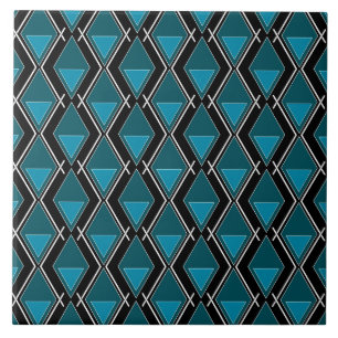 blauw zwart geometrisch patroon art deco tegeltje