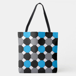 Blauw zwart geometrisch patroon tote bag
