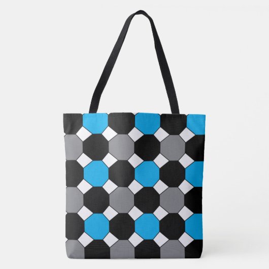 Blauw zwart geometrisch patroon tote bag (Voorkant)