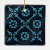 Blauw Zwart Geometrische Tegel Board Game Distress Keramisch Ornament (Achterkant)