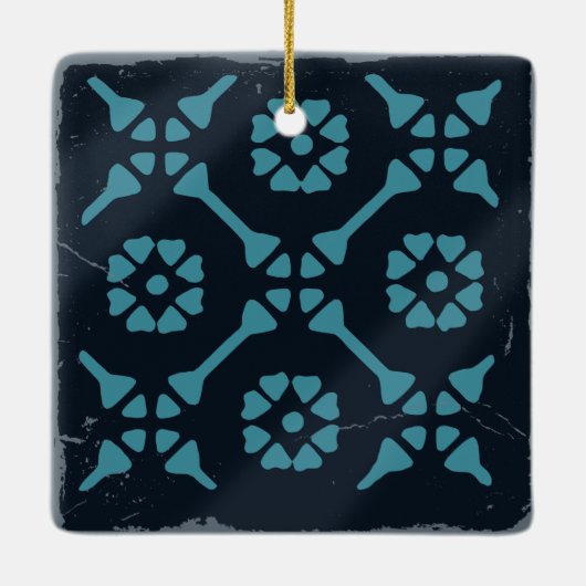 Blauw Zwart Geometrische Tegel Board Game Distress Keramisch Ornament (Achterkant)