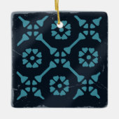 Blauw Zwart Geometrische Tegel Board Game Distress Keramisch Ornament (Voorkant)