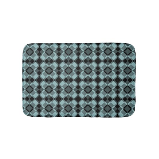 Blauw Zwart Geruit Argyle Patroon Badmat (Voorkant)