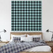 Blauw Zwart Geruit Argyle Patroon Canvas Afdruk (Insitu (Slaapkamer))