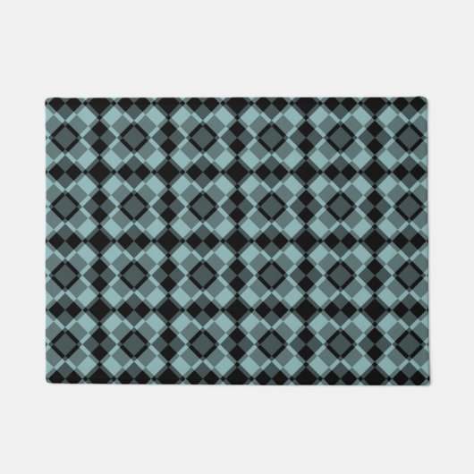Blauw Zwart Geruit Argyle Patroon Deurmat (Voorkant)