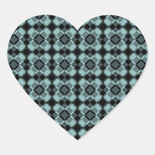 Blauw Zwart Geruit Argyll Patroon Hart Sticker