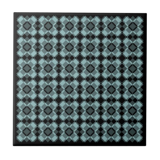 Blauw Zwart Geruit Argyll Patroon Tegeltje (Voorkant)