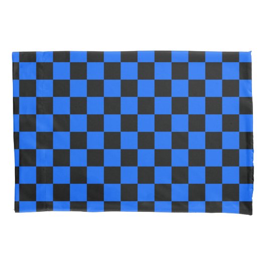 Blauw zwart geruit controlepatroon kussensloop (Voorkant)