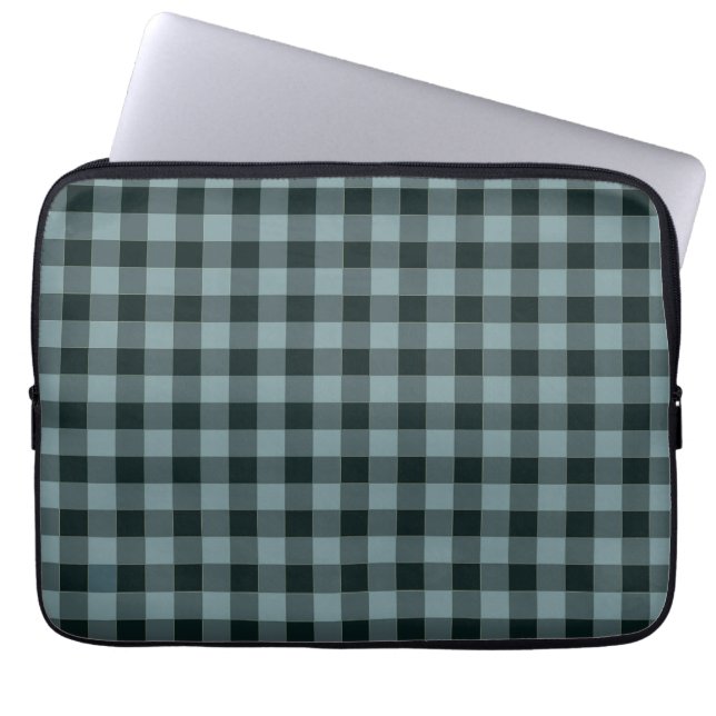 Blauw Zwart geruit Gingham patroon Laptop Sleeve (Voorkant)