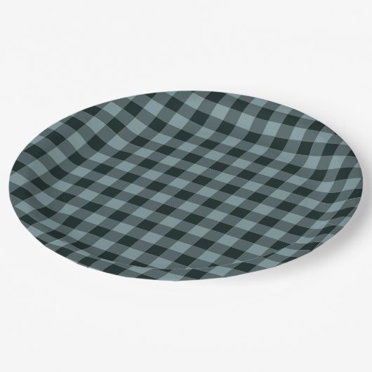 Blauw Zwart geruit Gingham patroon Papieren Bordje (Gekanteld)