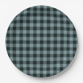 Blauw Zwart geruit Gingham patroon Papieren Bordje (Voorkant)