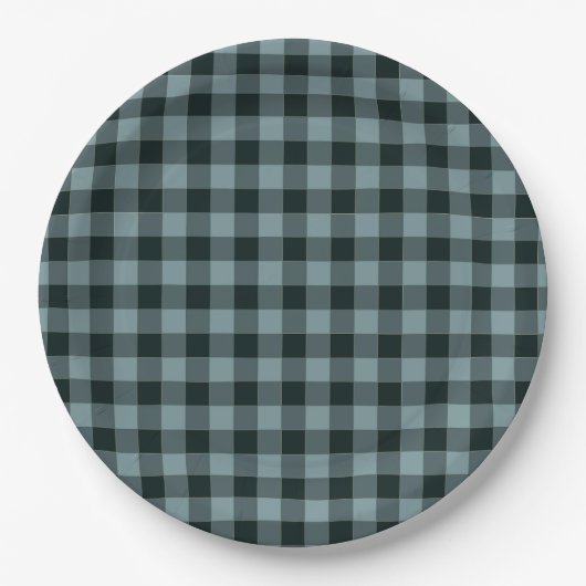 Blauw Zwart geruit Gingham patroon Papieren Bordje (Voorkant)