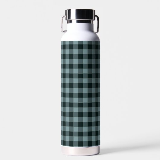Blauw Zwart geruit Gingham patroon Waterfles (Voorkant)