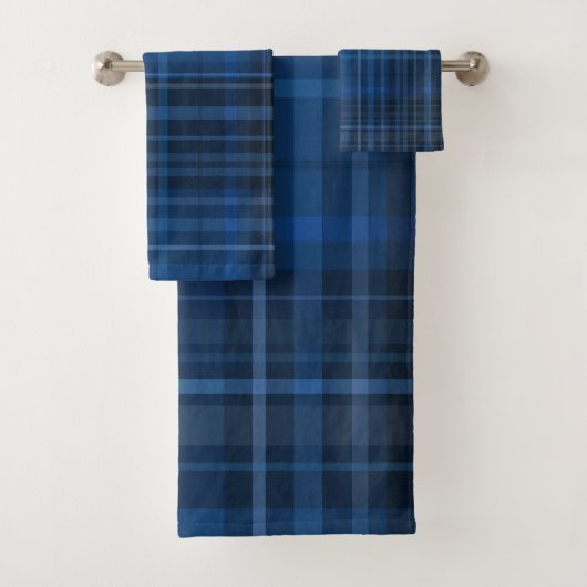 Blauw Zwart Geruit Patroon Bad Handdoek (Insitu)