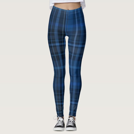 Blauw zwart geruit patroon leggings (Voorkant)